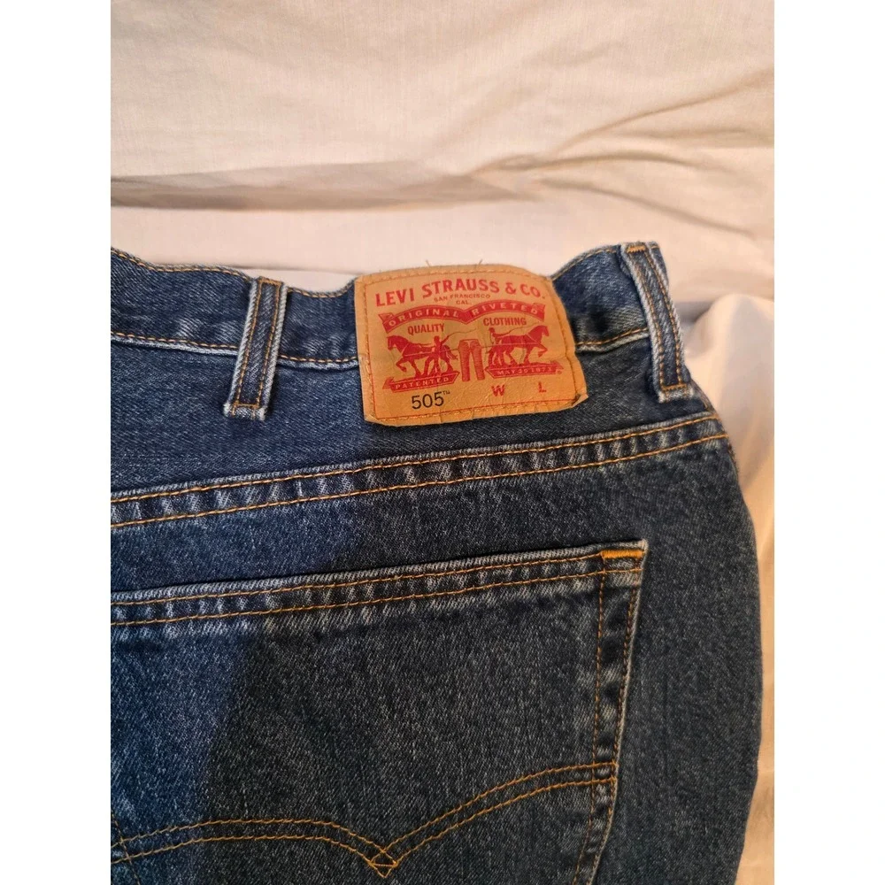 Levi's 505 Regular Fit Jeans Dark Wash Straight Leg Denim Blue W50 L30